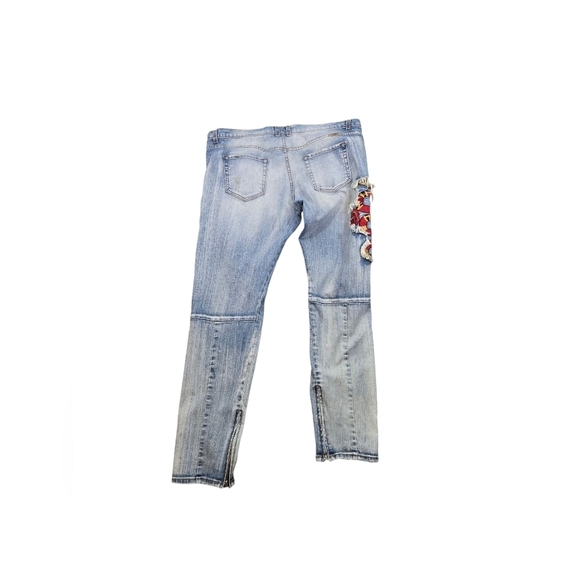 Golden distressed snake roses embroidered mens jeans - Picture 2 of 12